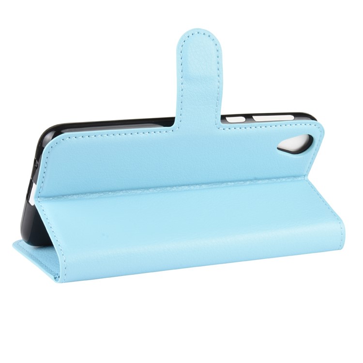 Litchi Skin Wallet Case Leather Stand Phone Shell for Motorola Moto E6 - Blue-5