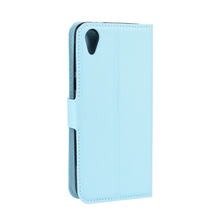 Litchi Skin Wallet Case Leather Stand Phone Shell for Motorola Moto E6 - Blue-6