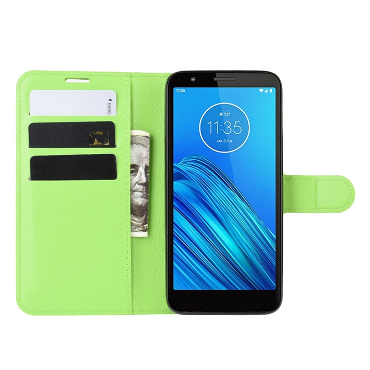 Litchi Skin Wallet Case Leather Stand Phone Shell for Motorola Moto E6 - Green-4