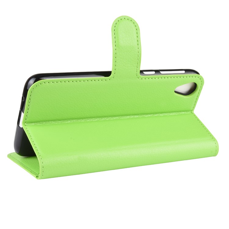 Litchi Skin Wallet Case Leather Stand Phone Shell for Motorola Moto E6 - Green-5