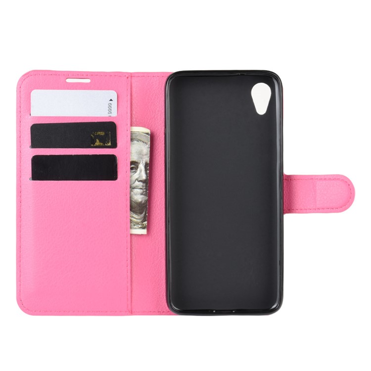 Litchi Skin Wallet Case Leather Stand Phone Shell for Motorola Moto E6 - Rose-3
