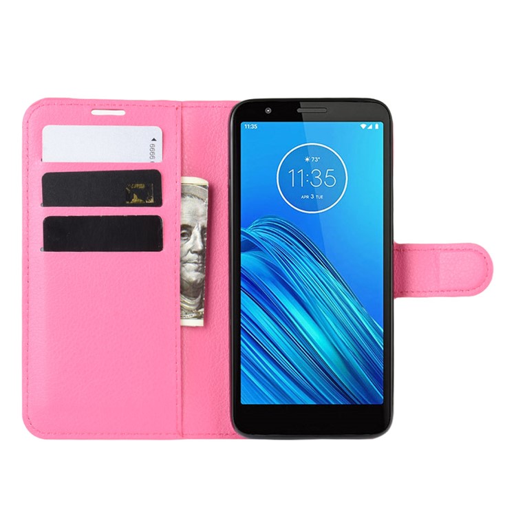 Litchi Skin Wallet Case Leather Stand Phone Shell for Motorola Moto E6 - Rose-4