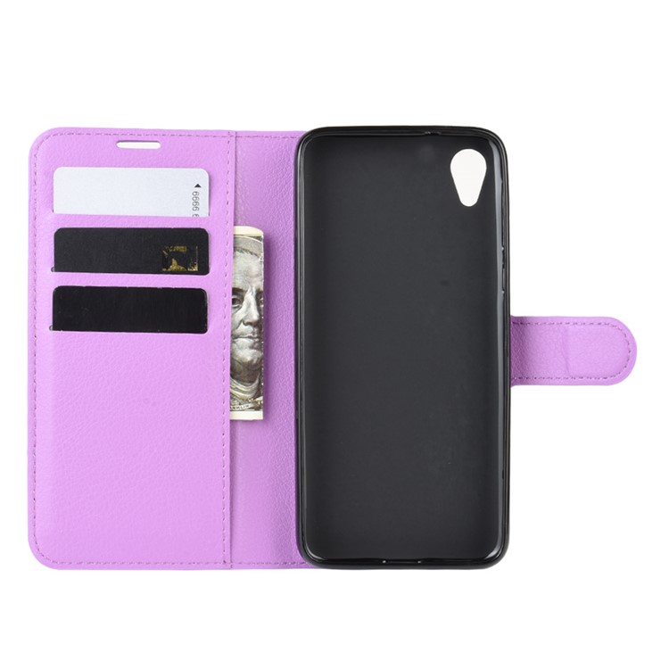 Litchi Skin Wallet Case Leather Stand Phone Shell for Motorola Moto E6 - Purple-3