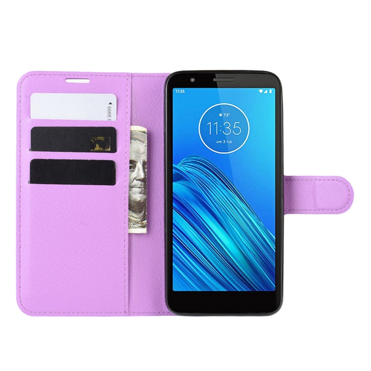 Litchi Skin Wallet Case Leather Stand Phone Shell for Motorola Moto E6 - Purple-4