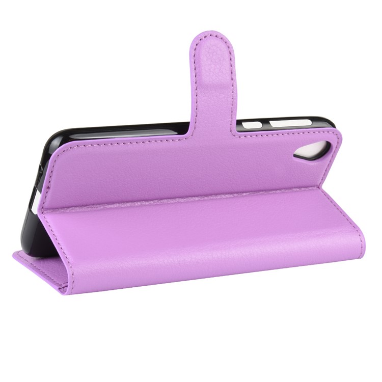 Litchi Skin Wallet Case Leather Stand Phone Shell for Motorola Moto E6 - Purple-5
