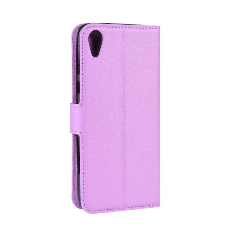 Litchi Skin Wallet Case Leather Stand Phone Shell for Motorola Moto E6 - Purple-6
