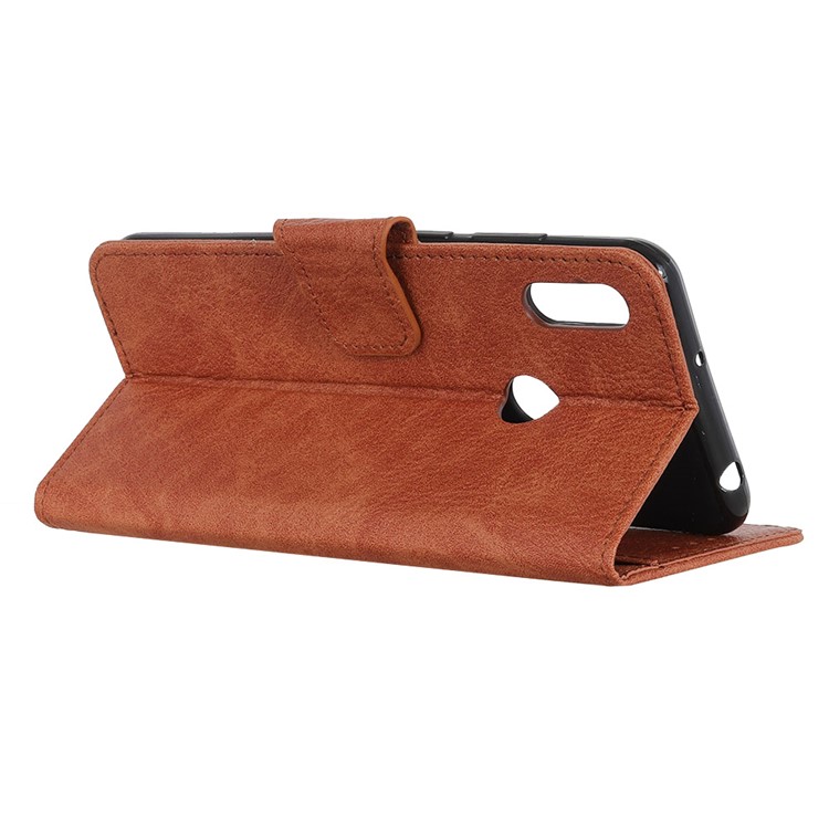 Litchi Skin Leather Wallet Stand Phone Case for Motorola Moto E6 Plus - Brown-10