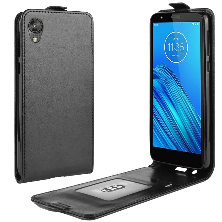 Crazy Horse Vertical Leather Phone Case with Card Slot for Motorola Moto E6 - Black-1