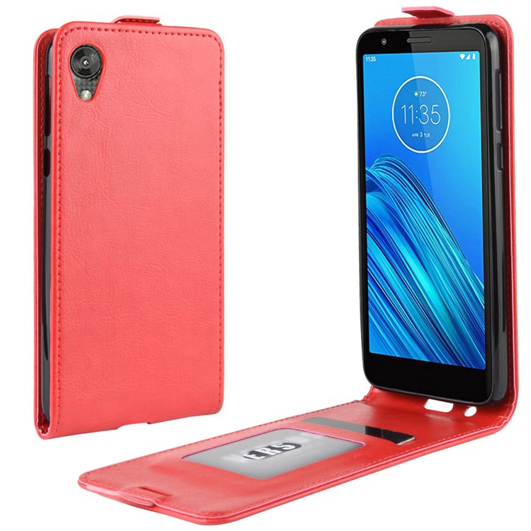 Crazy Horse Vertical Leather Phone Case with Card Slot for Motorola Moto E6 - Red-1
