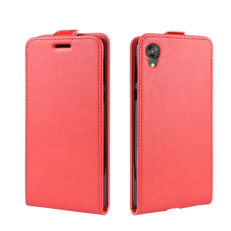 Crazy Horse Vertical Leather Phone Case with Card Slot for Motorola Moto E6 - Red-2