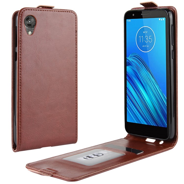 Crazy Horse Vertical Leather Phone Case with Card Slot for Motorola Moto E6 - Brown-1