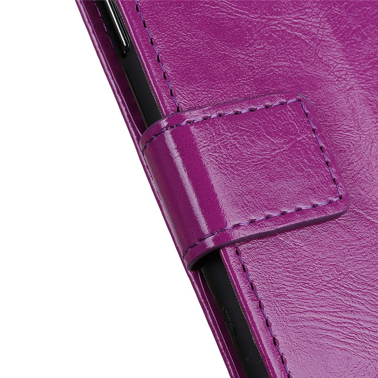 Crazy Horse Skin Leather Wallet Stand Phone Case for Motorola Moto E6 Plus - Purple-3