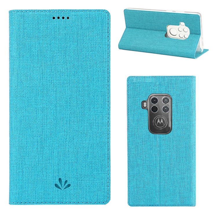 VILI DMX Cross Texture Leather Card Holder Phone Case for Motorola One Zoom/One Pro - Baby Blue-1