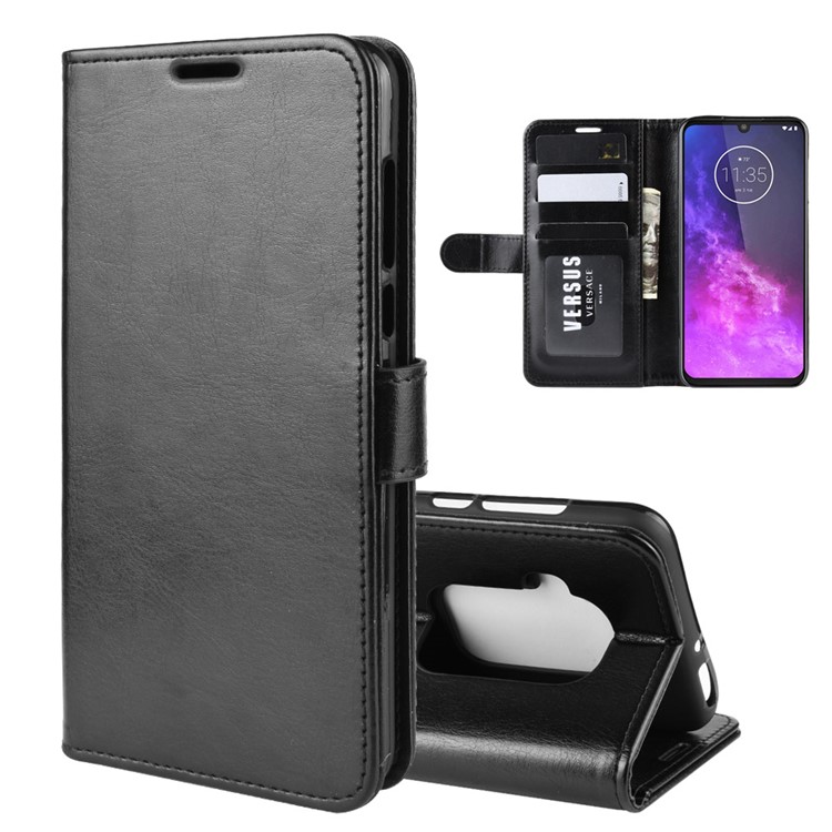 Crazy Horse Wallet Leather Stand Case for Motorola One Zoom - Black-1