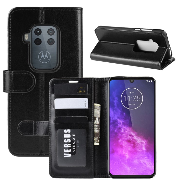 Crazy Horse Wallet Leather Stand Case for Motorola One Zoom - Black-2