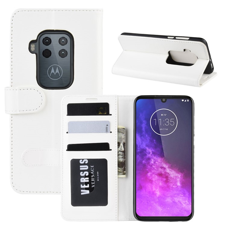 Crazy Horse Wallet Leather Stand Case for Motorola One Zoom - White-2