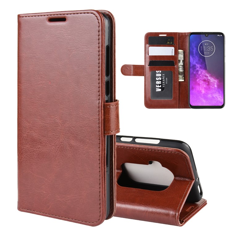 Crazy Horse Wallet Leather Stand Case for Motorola One Zoom - Brown-1