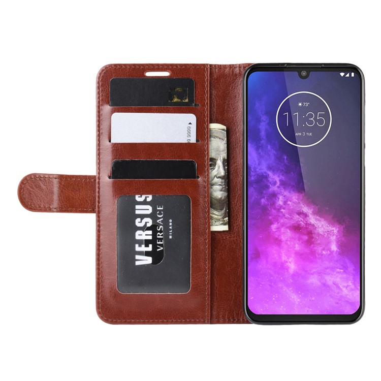 Crazy Horse Wallet Leather Stand Case for Motorola One Zoom - Brown-7