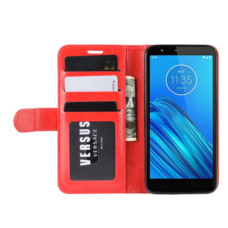 Crazy Horse Leather Wallet Case for Motorola Moto E6 - Red-7