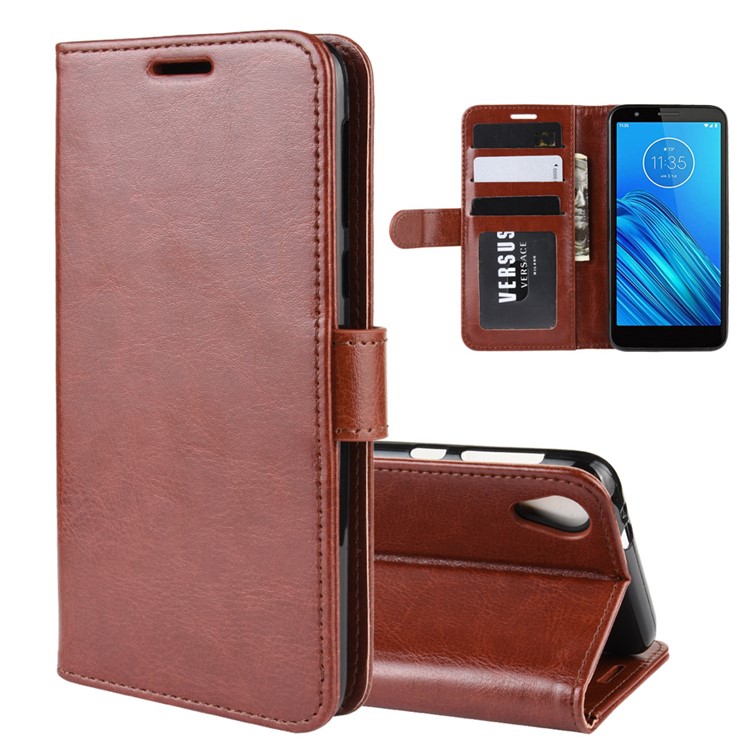 Crazy Horse Leather Wallet Case for Motorola Moto E6 - Brown-1