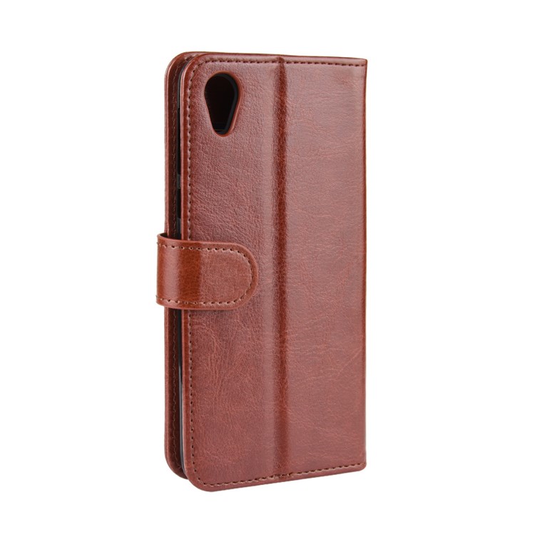 Crazy Horse Leather Wallet Case for Motorola Moto E6 - Brown-4
