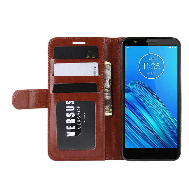 Crazy Horse Leather Wallet Case for Motorola Moto E6 - Brown-7