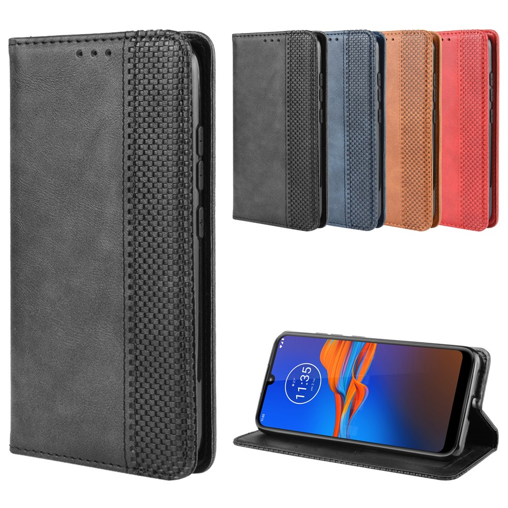 Retro Style Flip Leather Wallet Stand Protective Case for Motorola Moto E6 Plus/E6s - Black-13