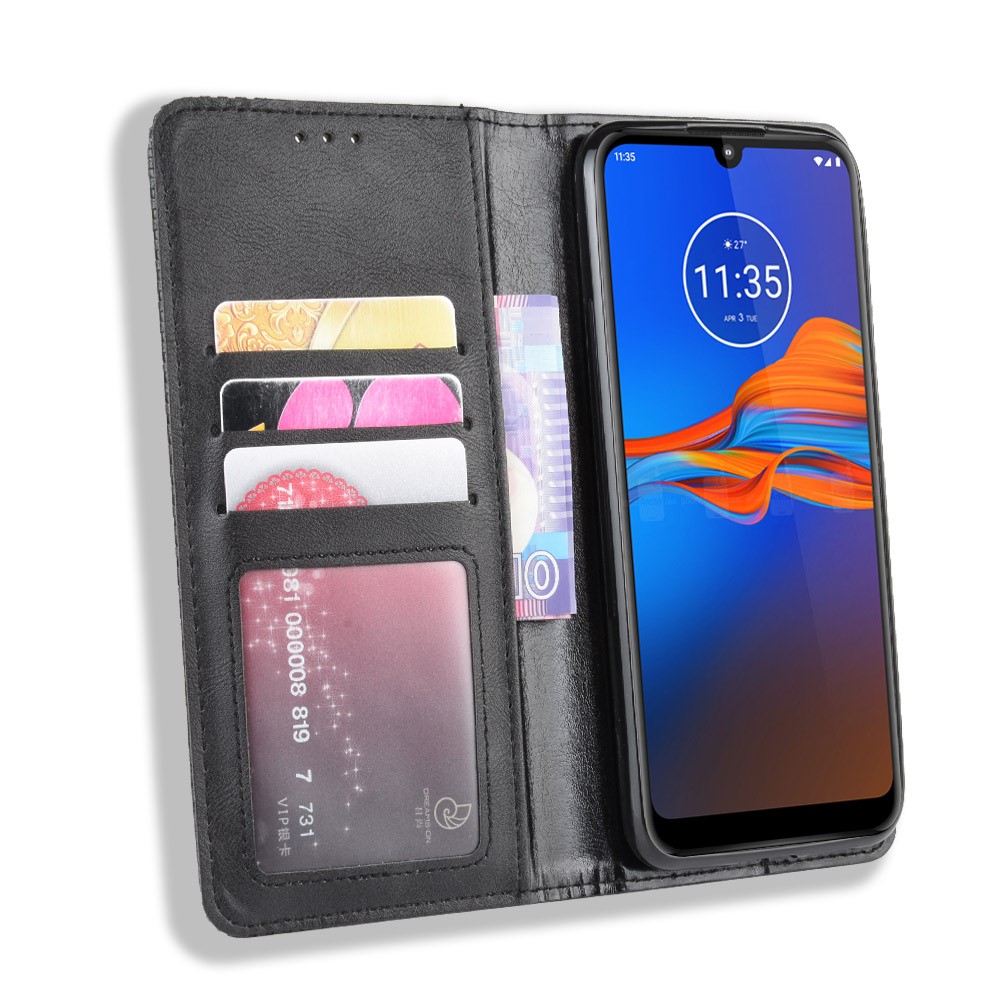 Retro Style Flip Leather Wallet Stand Protective Case for Motorola Moto E6 Plus/E6s - Black-4