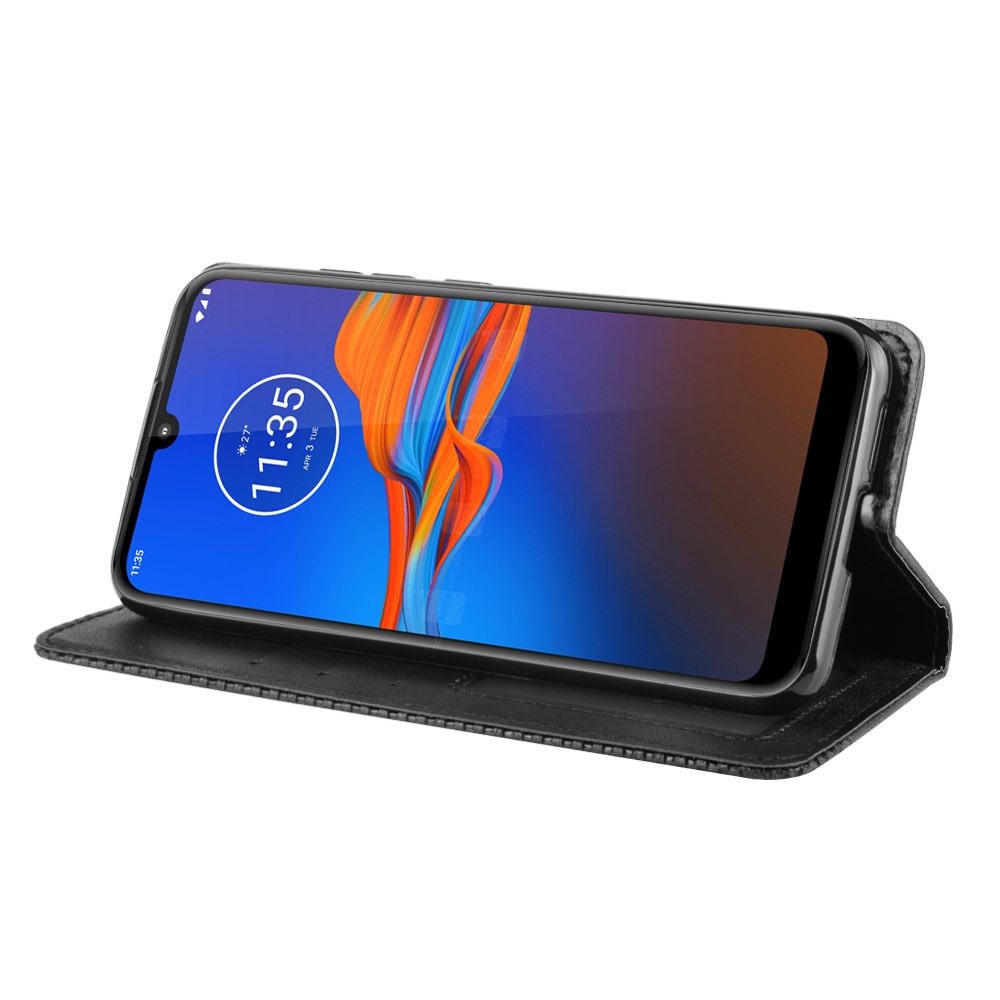 Retro Style Flip Leather Wallet Stand Protective Case for Motorola Moto E6 Plus/E6s - Black-5