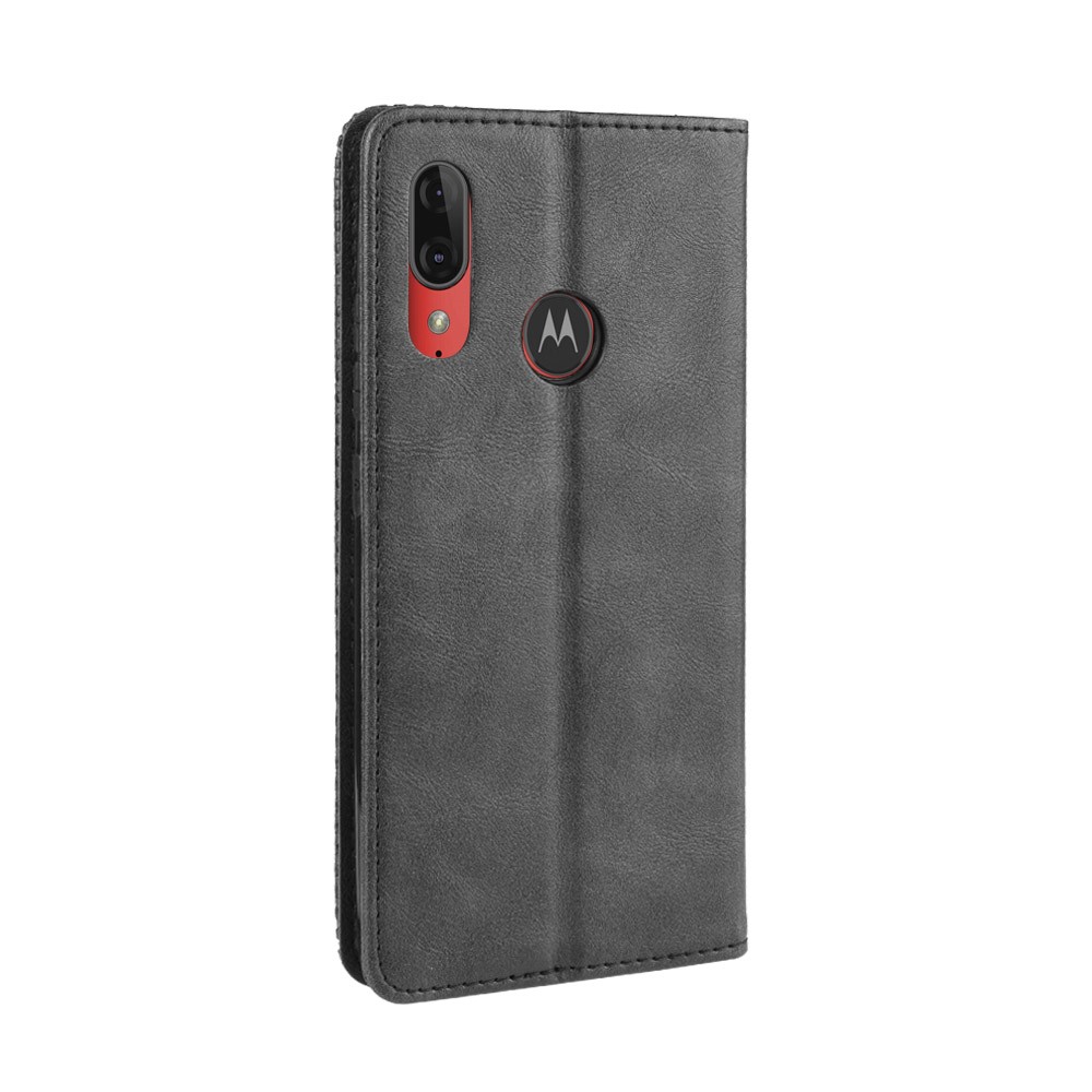 Retro Style Flip Leather Wallet Stand Protective Case for Motorola Moto E6 Plus/E6s - Black-6