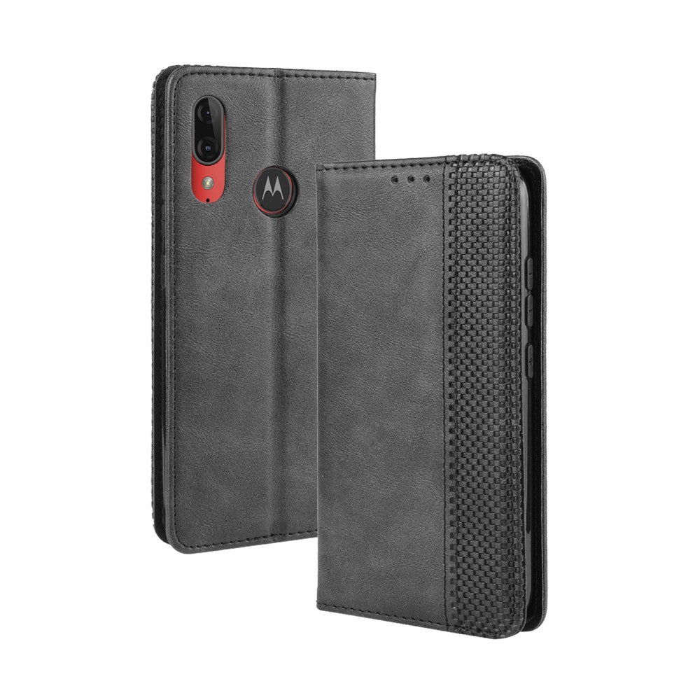 Retro Style Flip Leather Wallet Stand Protective Case for Motorola Moto E6 Plus/E6s - Black-7