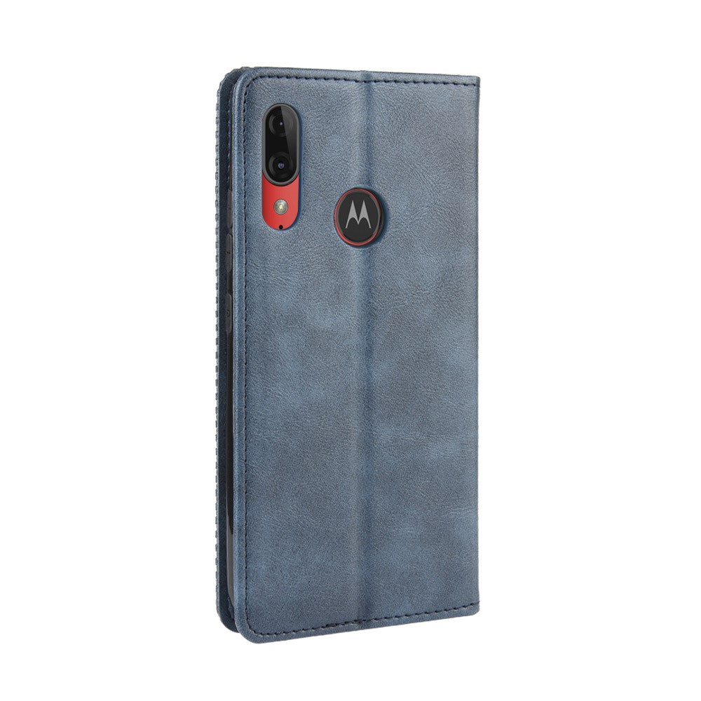 Retro Style Flip Leather Wallet Stand Protective Case for Motorola Moto E6 Plus/E6s (2019)/E6s - Blue-6