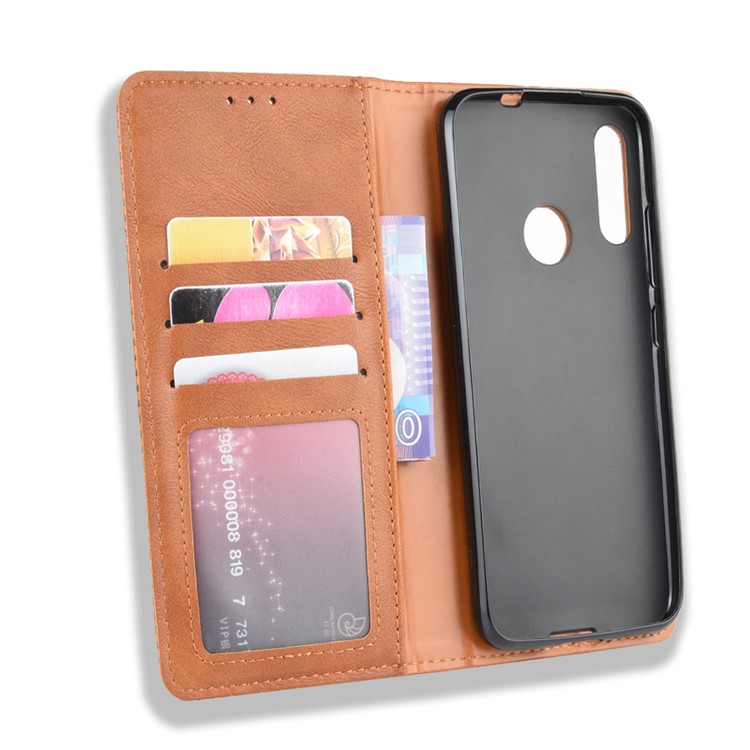 Retro Style Flip Leather Wallet Stand Protective Case for Motorola Moto E6 Plus/E6s (2019)/E6s - Brown-3