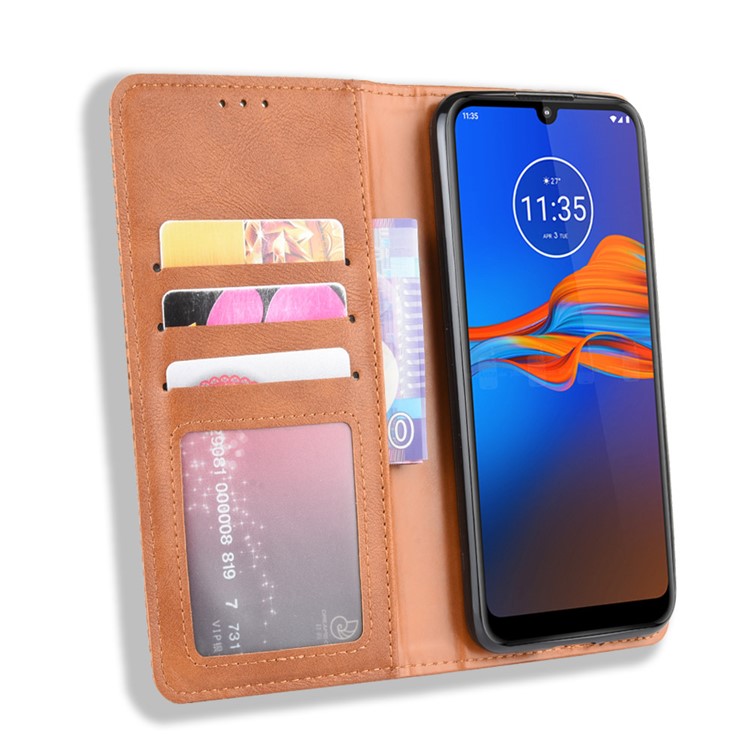 Retro Style Flip Leather Wallet Stand Protective Case for Motorola Moto E6 Plus/E6s (2019)/E6s - Brown-4
