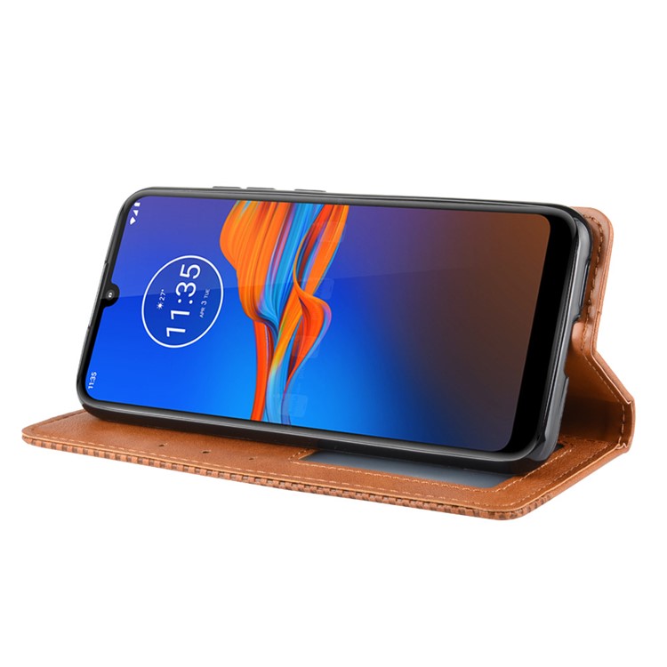 Retro Style Flip Leather Wallet Stand Protective Case for Motorola Moto E6 Plus/E6s (2019)/E6s - Brown-5