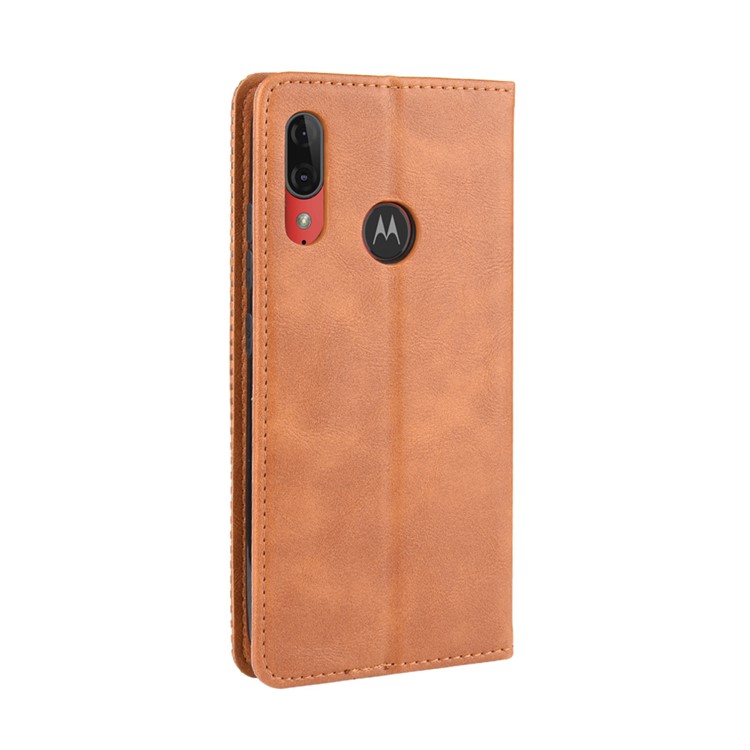 Retro Style Flip Leather Wallet Stand Protective Case for Motorola Moto E6 Plus/E6s (2019)/E6s - Brown-6