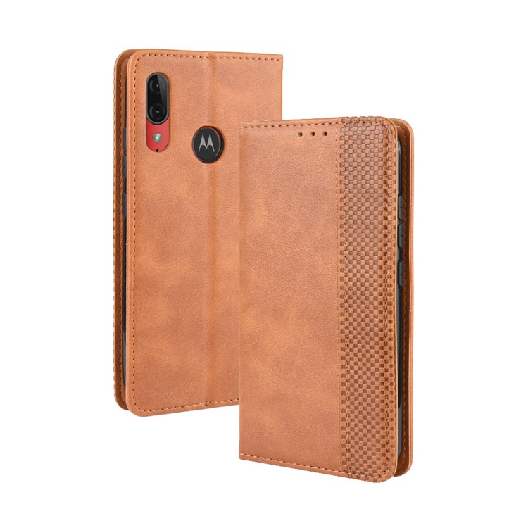Retro Style Flip Leather Wallet Stand Protective Case for Motorola Moto E6 Plus/E6s (2019)/E6s - Brown-7