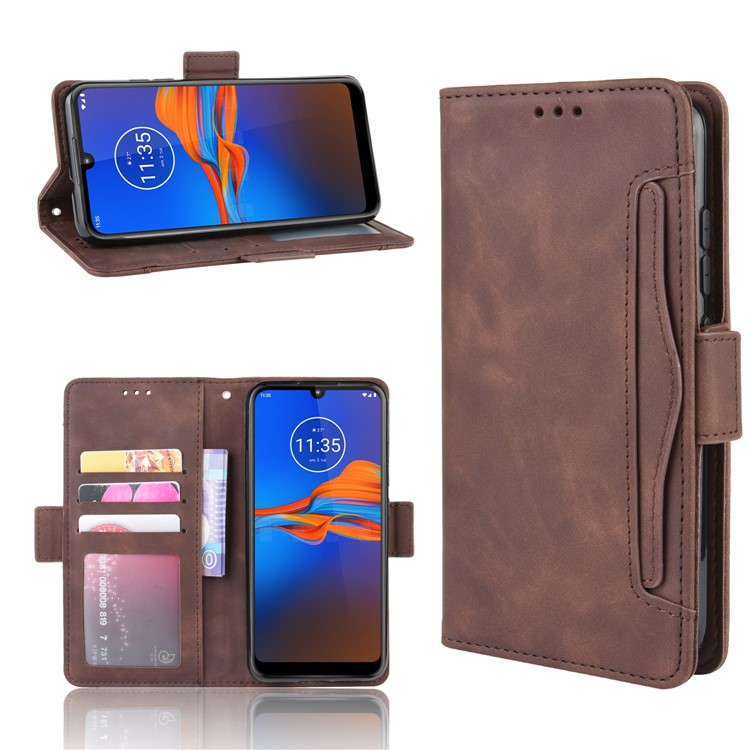 Multiple Card Slots Stand Wallet Leather Phone Shell Casing for Motorola Moto E6 Plus / E6s - Brown-1