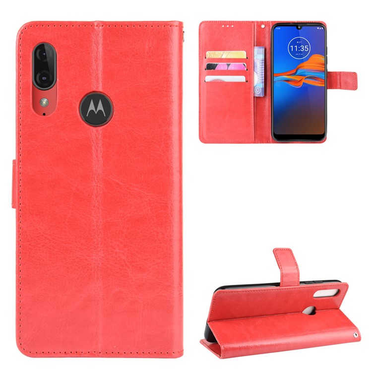 Crazy Horse Skin Leather Wallet Phone Case for Motorola Moto E6 Plus / E6s - Red-1