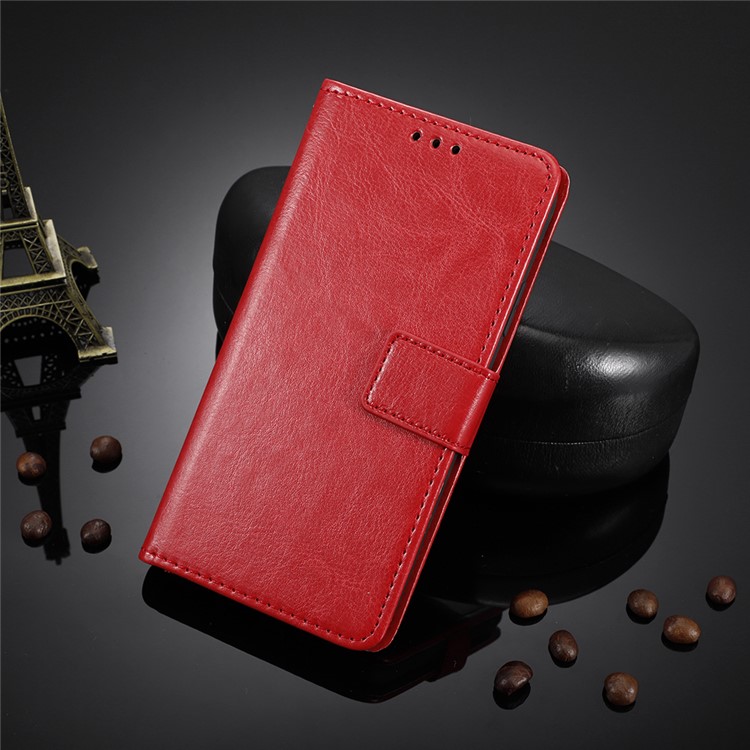 Crazy Horse Skin Leather Wallet Phone Case for Motorola Moto E6 Plus / E6s - Red-11
