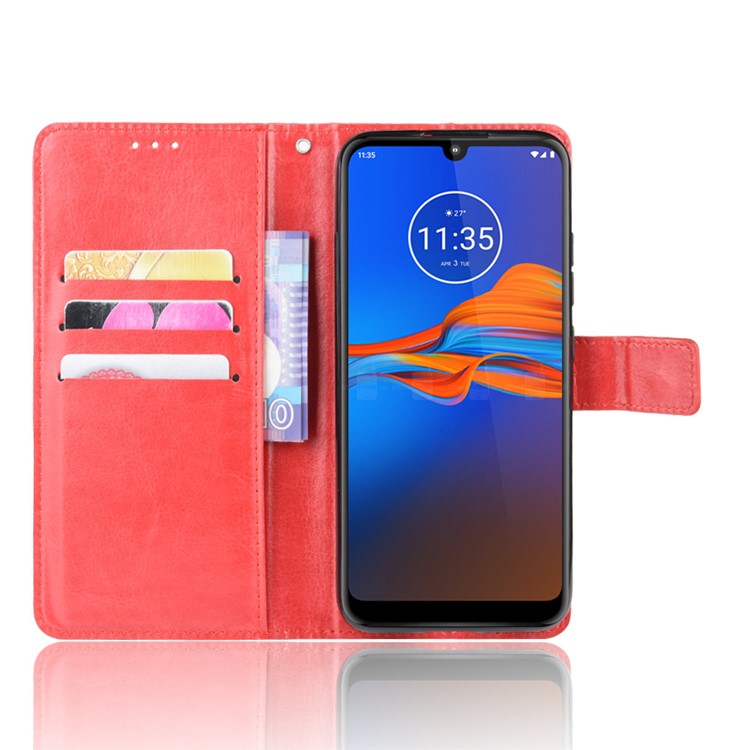 Crazy Horse Skin Leather Wallet Phone Case for Motorola Moto E6 Plus / E6s - Red-4