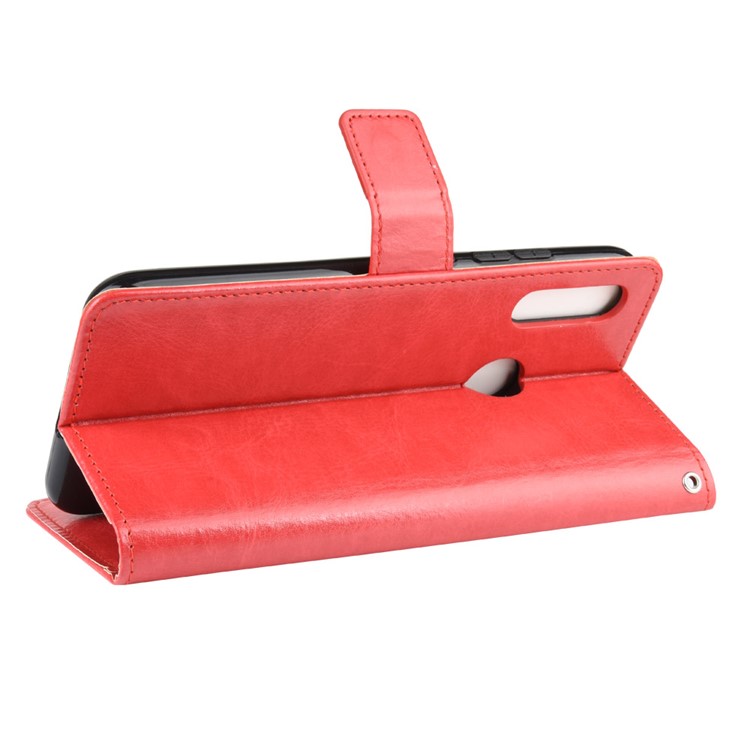 Crazy Horse Skin Leather Wallet Phone Case for Motorola Moto E6 Plus / E6s - Red-5