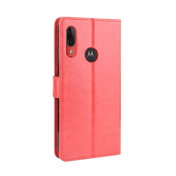 Crazy Horse Skin Leather Wallet Phone Case for Motorola Moto E6 Plus / E6s - Red-6