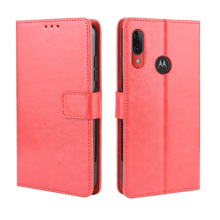 Crazy Horse Skin Leather Wallet Phone Case for Motorola Moto E6 Plus / E6s - Red-7