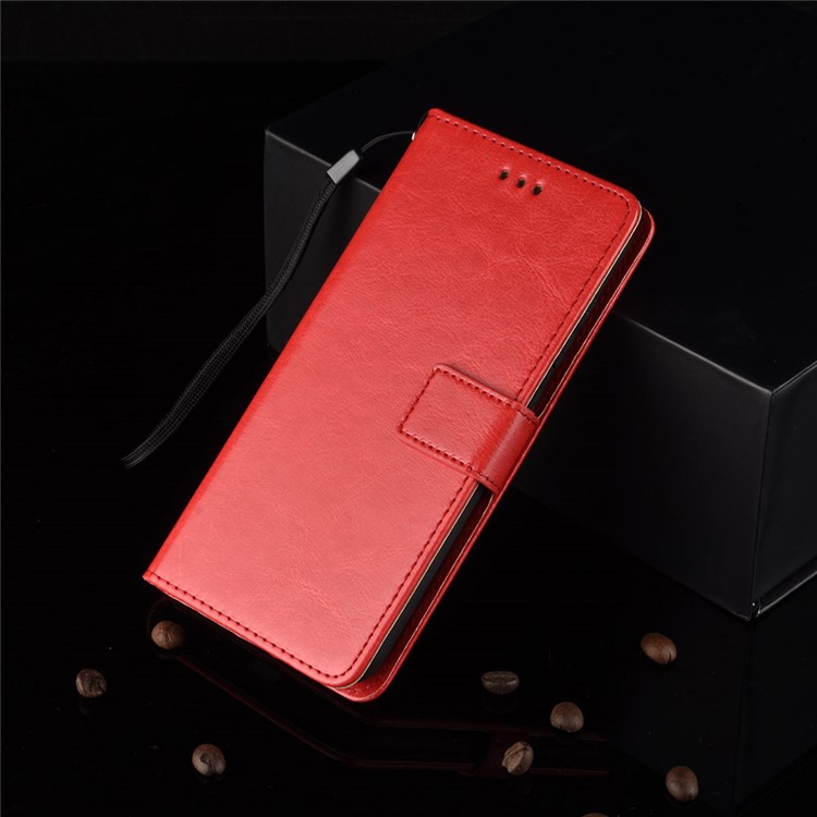 Crazy Horse Skin Leather Wallet Phone Case for Motorola Moto E6 Plus / E6s - Red-8