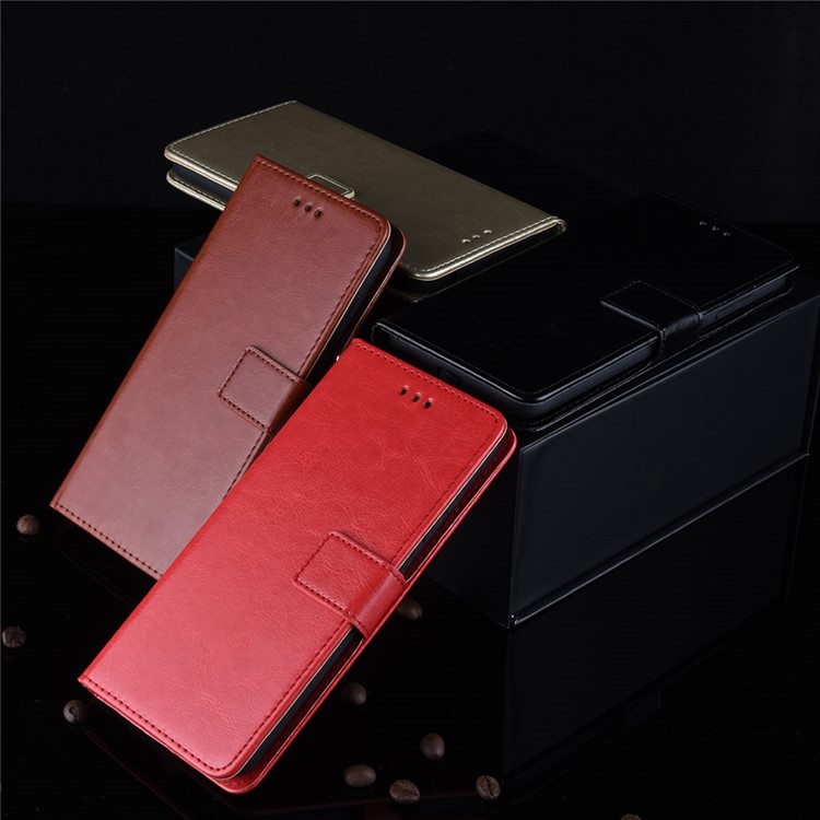 Crazy Horse Skin Leather Wallet Phone Case for Motorola Moto E6 Plus / E6s - Red-9
