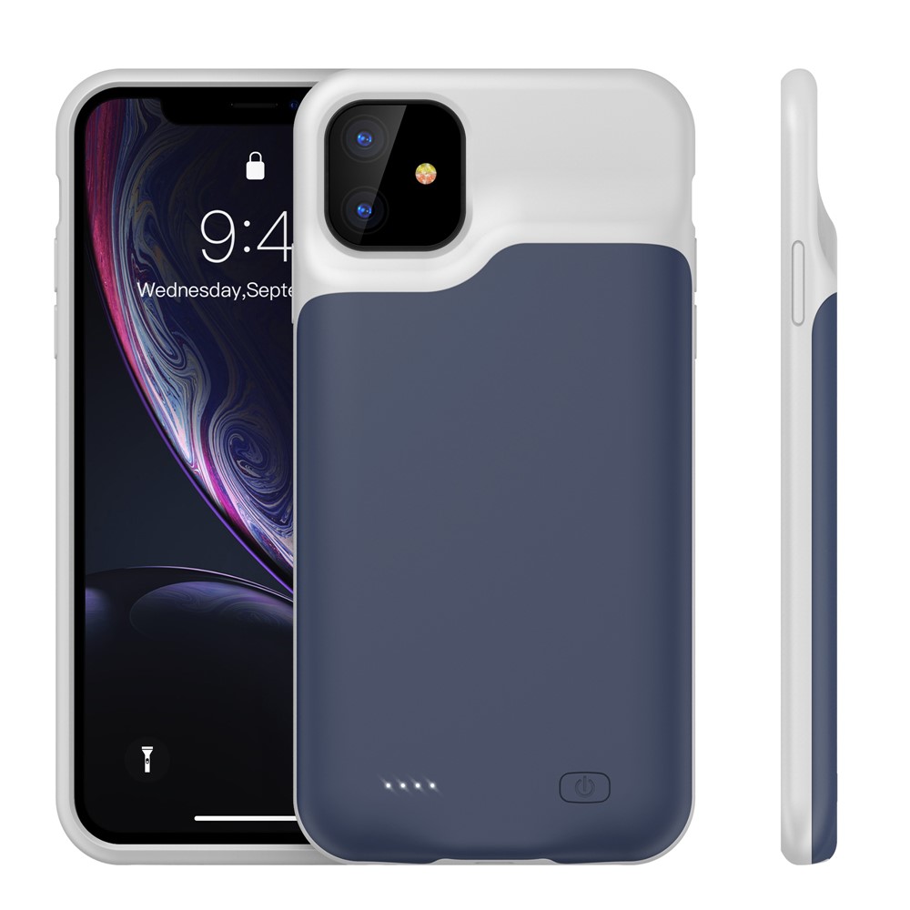 Para Apple IPhone 11 6.1 Polegadas Caso 6000mAh Banco De Potência De Carga - Azul Escuro / Cinzento-1