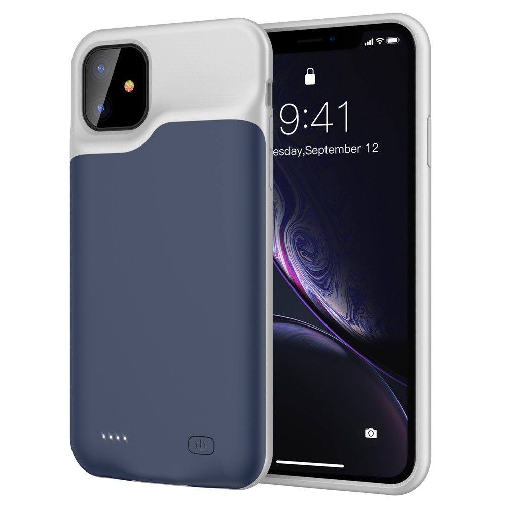 Para Apple IPhone 11 6.1 Polegadas Caso 6000mAh Banco De Potência De Carga - Azul Escuro / Cinzento-3