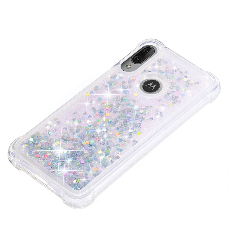 Dynamic Glitter Powder Heart Shaped Sequins TPU Shockproof Case for Motorola Moto E6 Plus/E6s - Silver/Heart-6