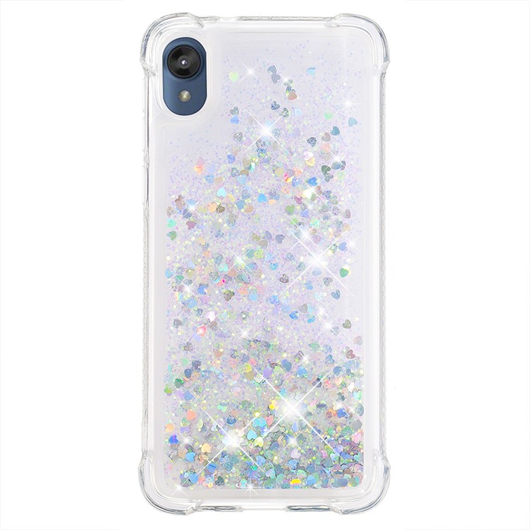 Dynamic Glitter Powder Heart Shaped Sequins TPU Shockproof Case for Motorola Moto E6 - Silver/Heart-2